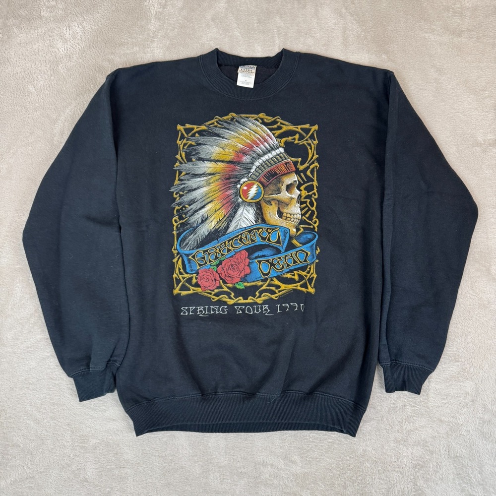 VTG Grateful Dead Spring Tour 1990 Skull Sweatshirt Mens Medium‎ Black Preowned